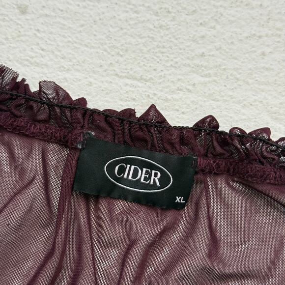 Cider Mesh Velvet Trim Crop Top Sheer Stretchy Burgundy M-L - Picture 4 of 5